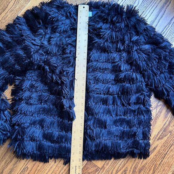 Amoli Faux Fur Coat Fuzzy Fringe Dressy Cardigan Jacket Bolero Black NEW Size L - Picture 7 of 9